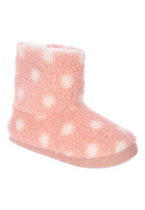 Girls Pink Spot Borg Slipper Boots