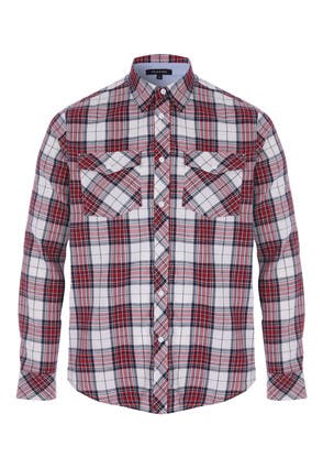 Mens Ecru and Red Flannel Check Shirt