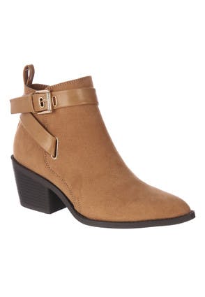 Womens Tan Western Buckle Ankle Boots