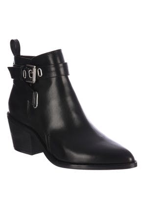 Womens Black Western Buckle Ankle Boots