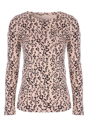 Womens Stone Leopard Long Sleeve T-Shirt