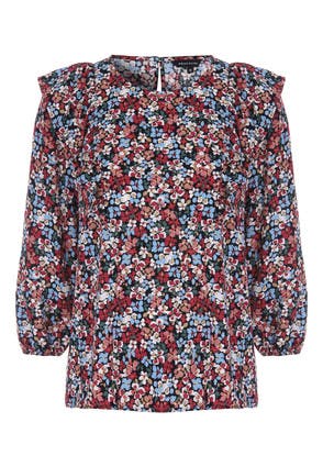 Womens Black Floral 3/4 Sleeve Blouse