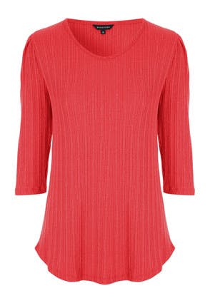 Womens Red Ribbed Longline Top