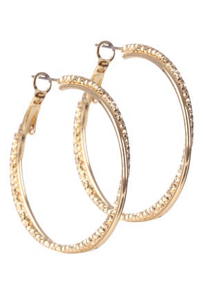 Womens Gold Sparkle Twist Hoop Earrings