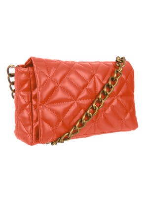 Womens Orange Quilted Gold Chain Bag