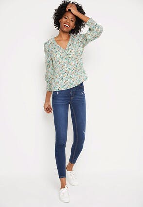 Womens Sage Floral Long Sleeve Blouse