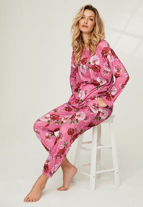 Womens Pink Floral Soft Touch Pyjama Bottoms