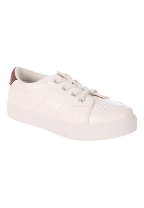 Boys White PU Lace Up Trainers