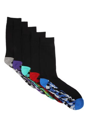 Mens 5pk Black Camo Footbed Socks