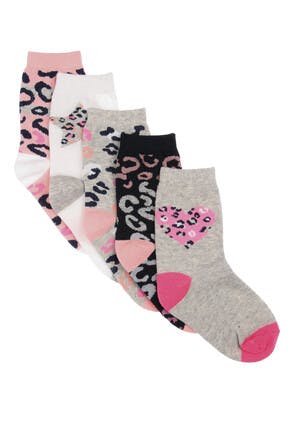Girls 5pk Grey Animal Print Socks