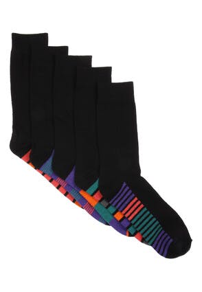 Mens 5pk Black Stripe Footbed Socks