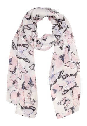 Womens White Butterfly Print Scarf