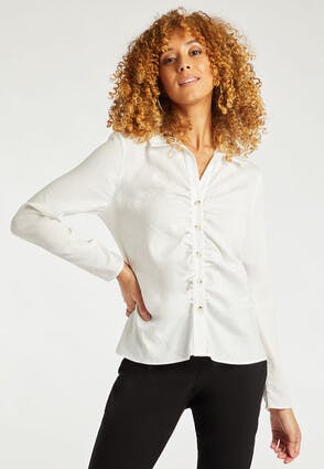 Womens White Ruched Front Shirt