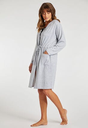 Womens Grey Super Soft Hooded Dressing Gown