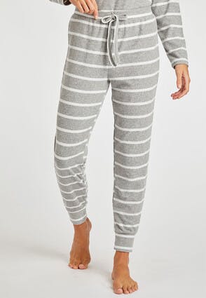 Womens Grey Stripe Toweling Pyjama Bottoms