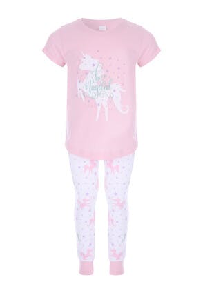 Younger Girls Pink Unicorn Pyjama Set
