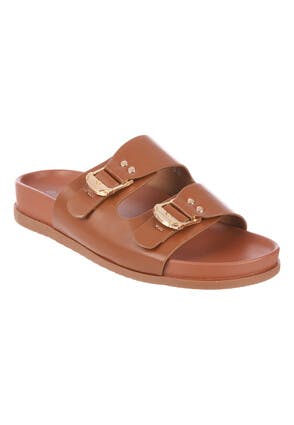 Womens Tan Chunky Sandals with Buckles