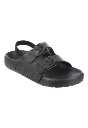 Younger Boys Black Double Strap Sliders