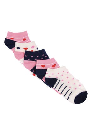 Girls 5pk Pink Heart Trainer Socks