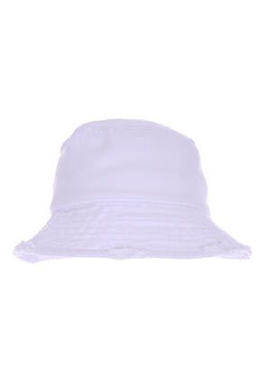 Older Girls White Frayed Bucket Hat