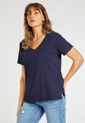 Womens Navy V-Neck Relaxed Fit T-Shirt