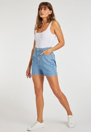 Womens Blue Relaxed Fit Denim Shorts