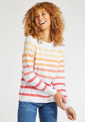 Womens White and Pink Stripe Jumper