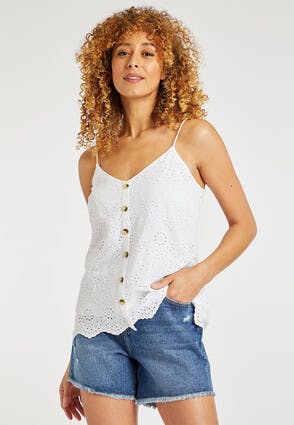Womens White Broderie Lace Cami Vest