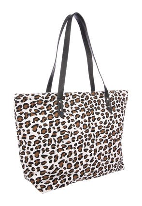 Womens Cream Leopard Print Beach Bag