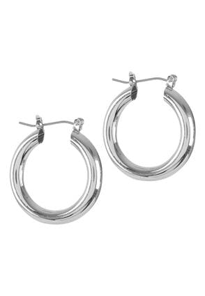 Womens Silver Small Chunky Hoop Earrings