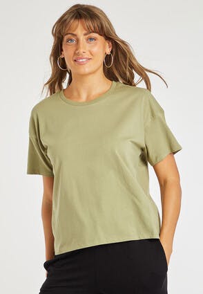 Womens Khaki Boxy Fit T-Shirt
