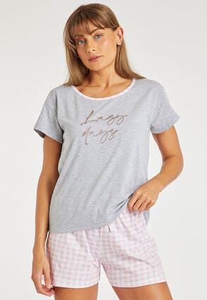 Womens Grey and Pink Shorts Pyjama Set
