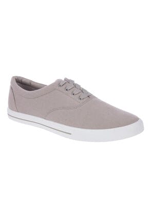 Mens Grey Canvas Lace-Up Trainers