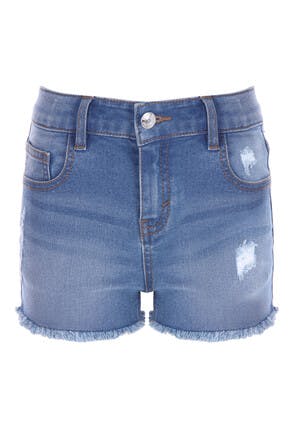 Older Girls Blue Distressed Denim Shorts
