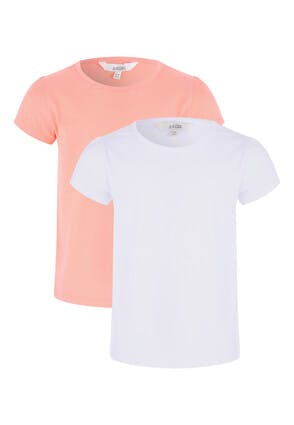 Younger Girls 2pk Coral and White T-Shirts