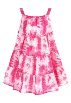 Younger Girls Pink Tie Dye Strappy Dress
