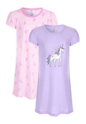 Girls 2pk Purple Unicorn Nightdress