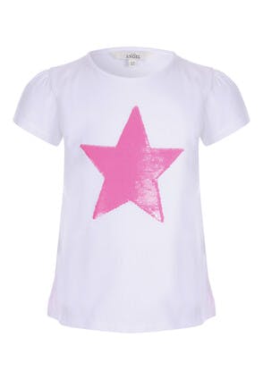 Younger Girls White Sequin Star T-Shirt