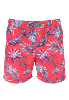 Mens Pink Leaf Print Swim Shorts