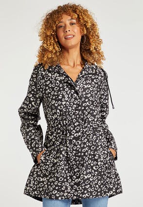 Womens Black Leopard Print Raincoat