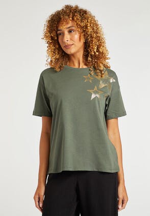 Womens Khaki Star Short Sleeve T-Shirt