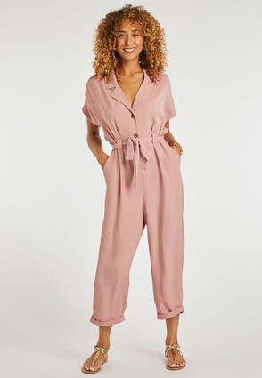 Womens Pink Utility Jumpsuit