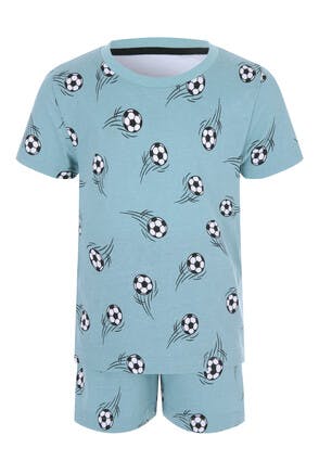 Younger Boys Blue Football Shorts Pyjama Set