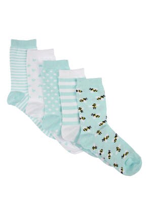Womens 5pk Green Bee Socks
