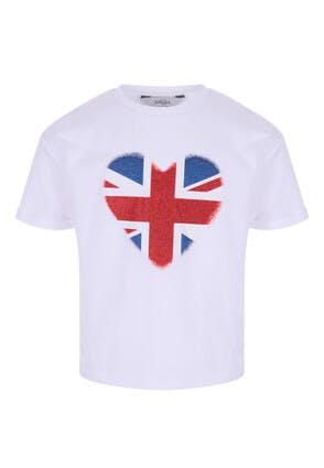 Younger Girls White Union Jack Glitter T-Shirt