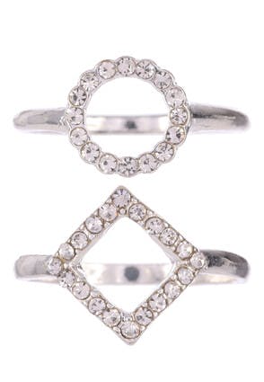Womens 2pk Silver Diamante Rings