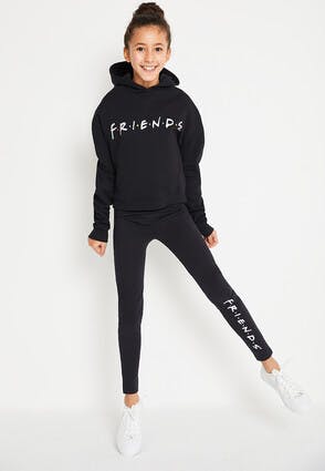 Older Girls Black Friends Logo Leggings