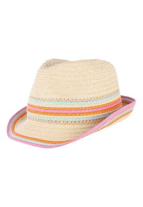 Younger Girls Stripe Straw Trilby Hat