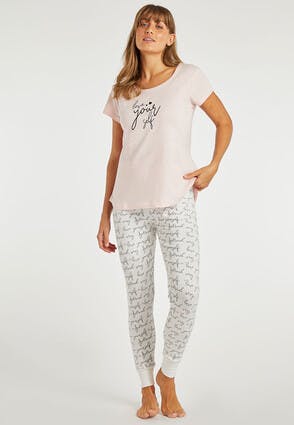 Womens Pink Love Print Pyjama Set