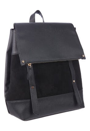 Womens Black PU Leather and Suedette Rucksack